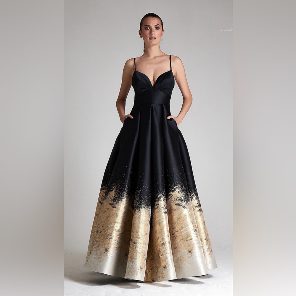 Elegant Hynes Park M0038 - Metallic Brocade Lace-Up Prom Gown Sz 8
